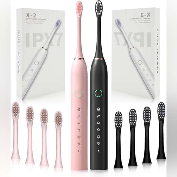 Other - (1) X-2 Sonic Electric Toothbrush Black Rechargeable 4 Brush Heads New